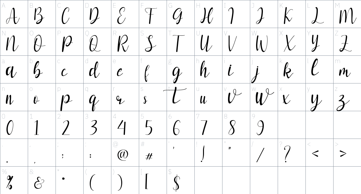 Vienetta Font font Character Map