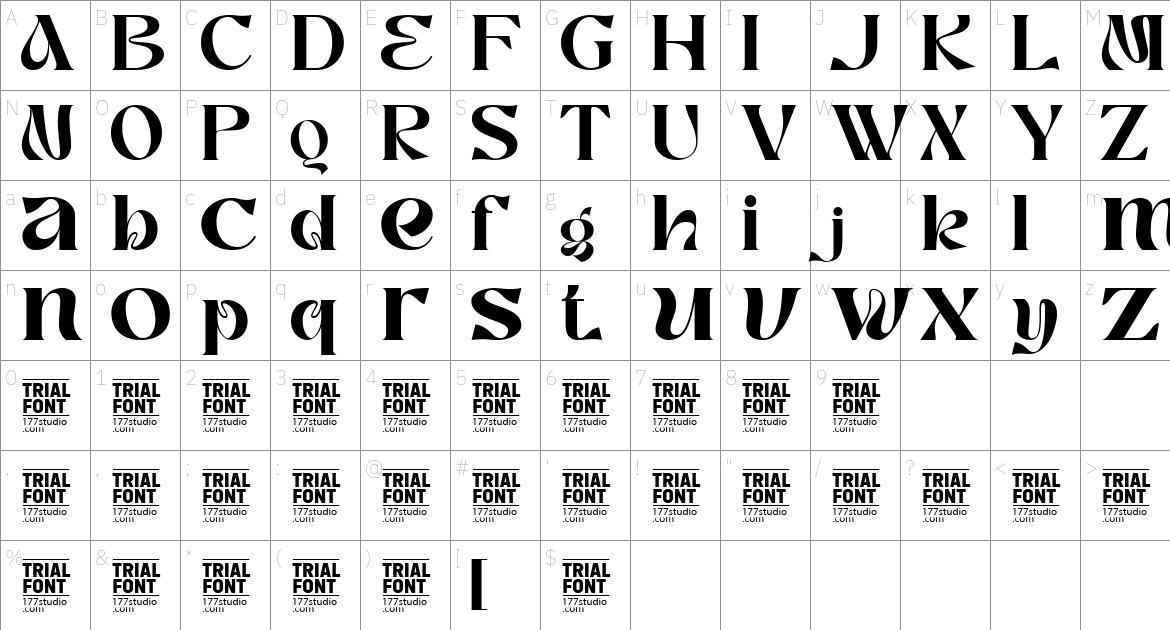 Raphael Created font Character Map