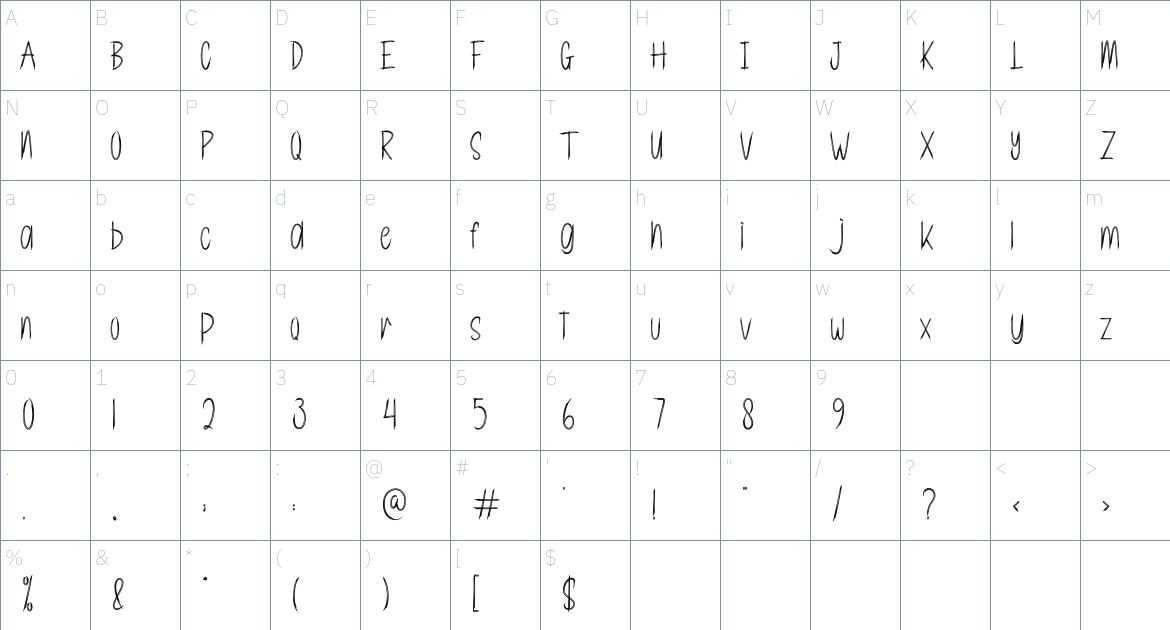 Mistycal font Character Map