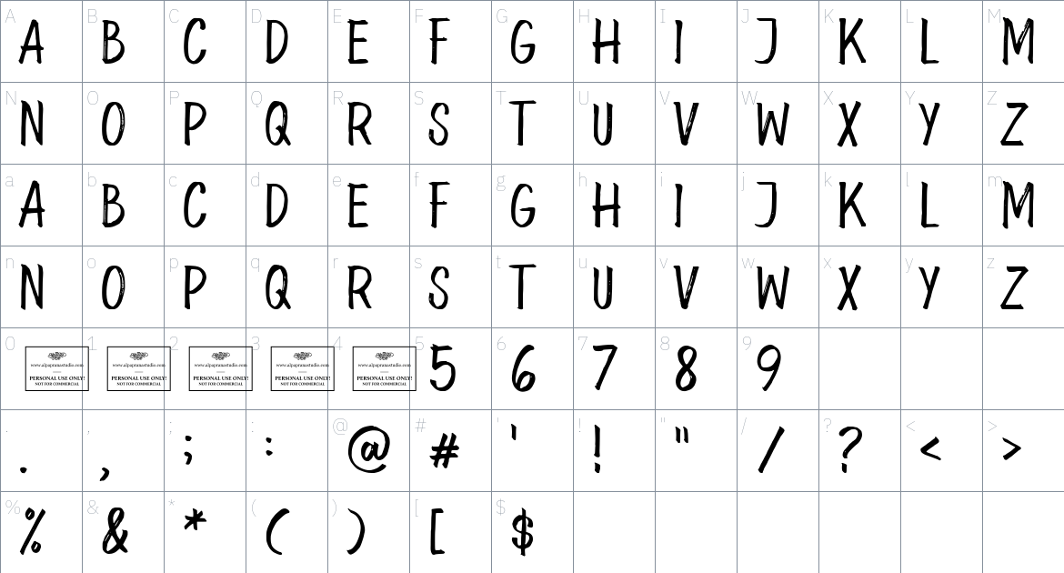 Golden Harvest font Character Map