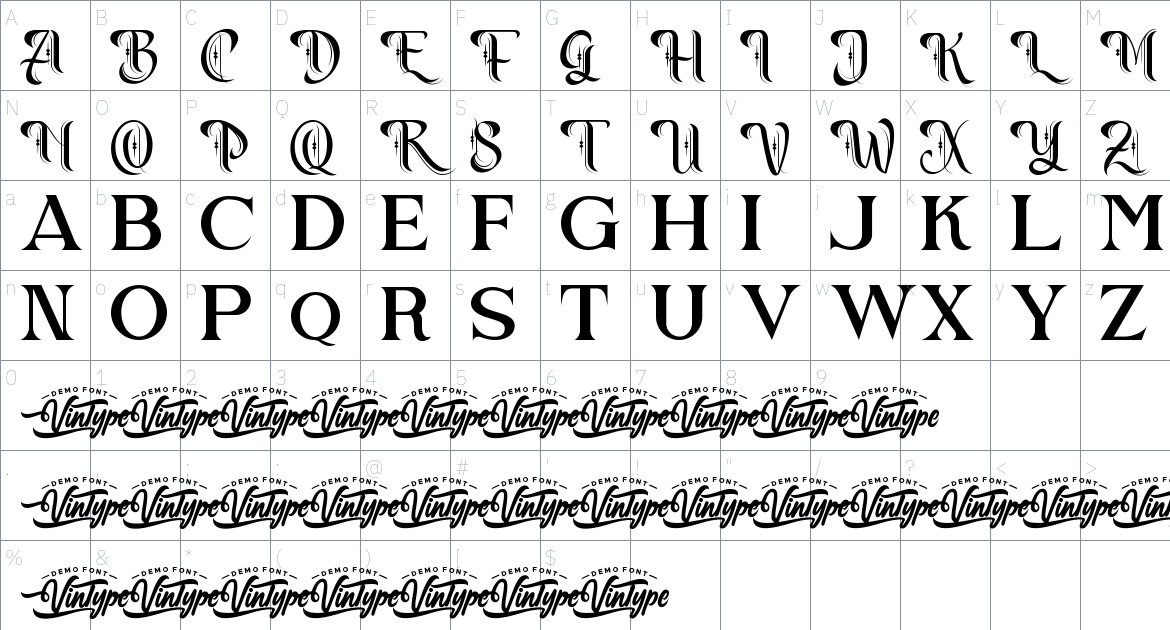 Angel Bandit font Character Map