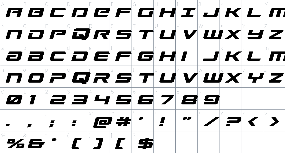 Captain Falcon font Character Map