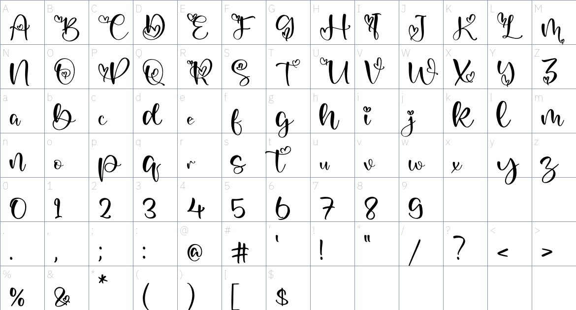 Lovelya Kattrine font Character Map