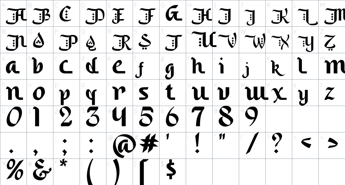 Saleha font Character Map