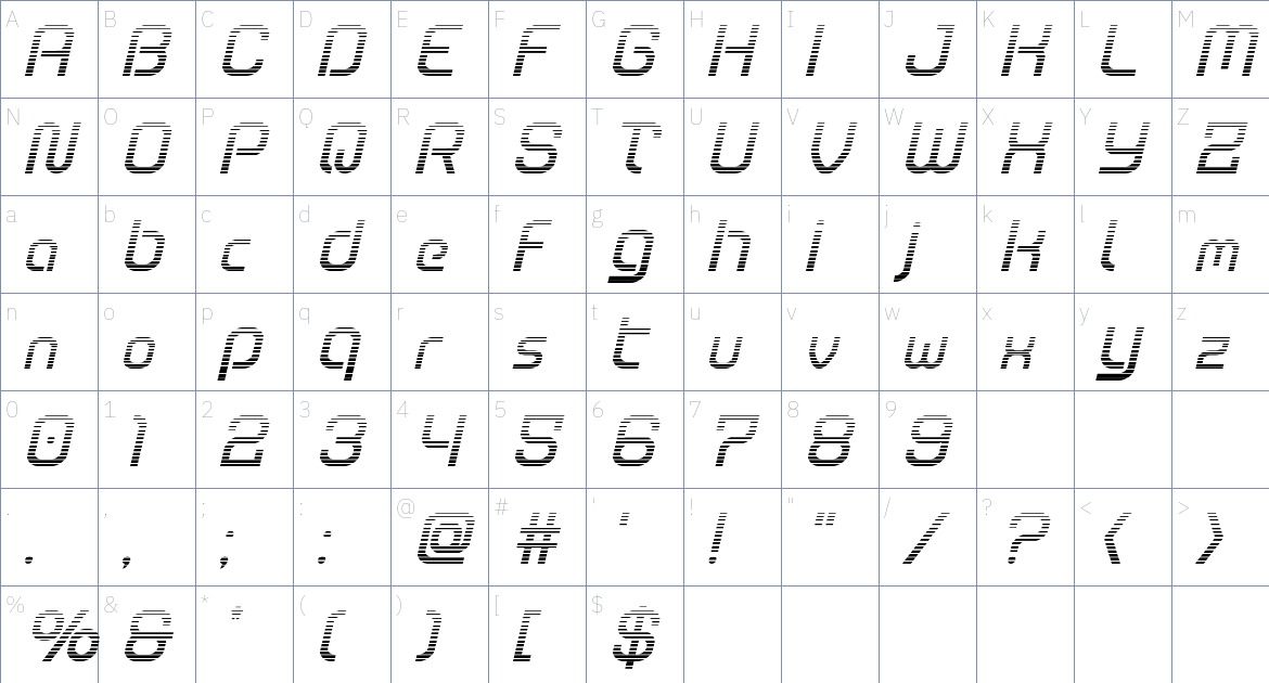 Robo Sapien font Character Map