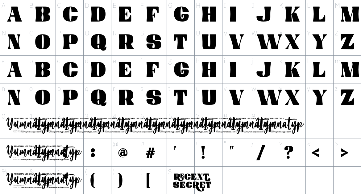 Recent Secret Personal Use font Character Map