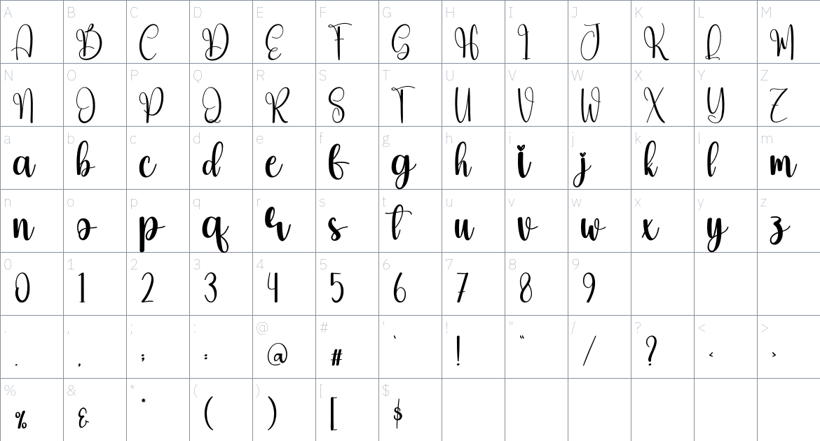 Boninter font Character Map