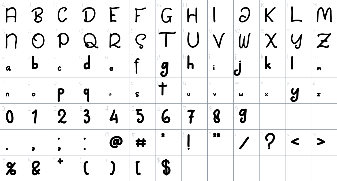 Yong Saskia font Character Map