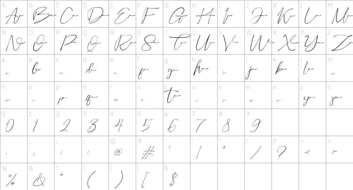 Bofly font Character Map