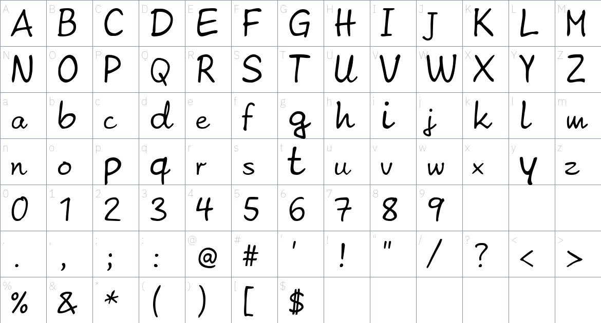 Amelies Zettelwirtschaft AH font Character Map