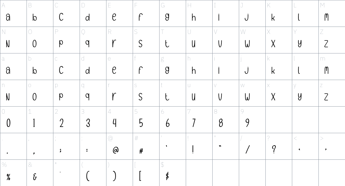 Night Shift font Character Map