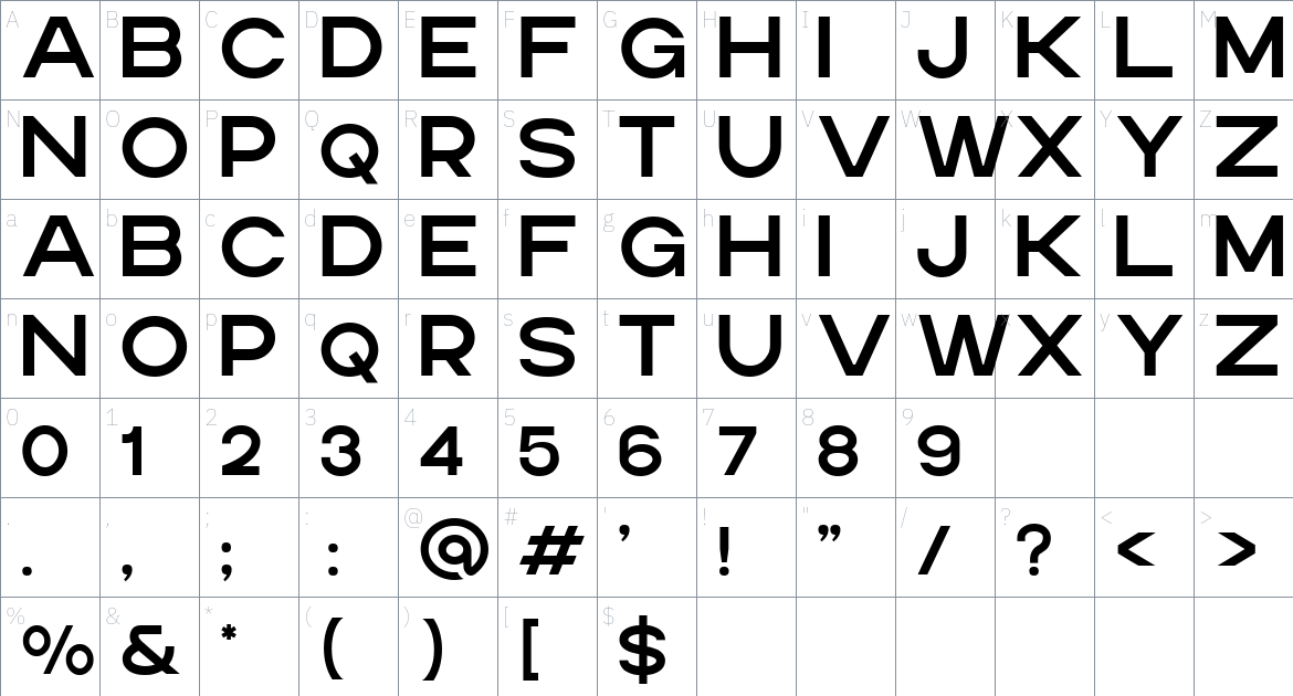 Gigantic FS Font font Character Map