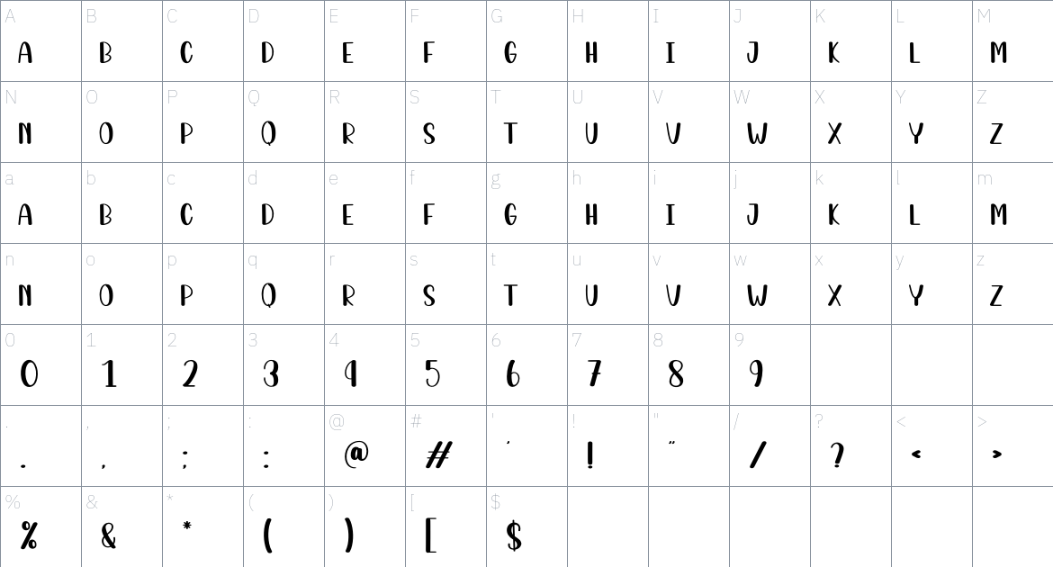 Snowy Mountain font Character Map