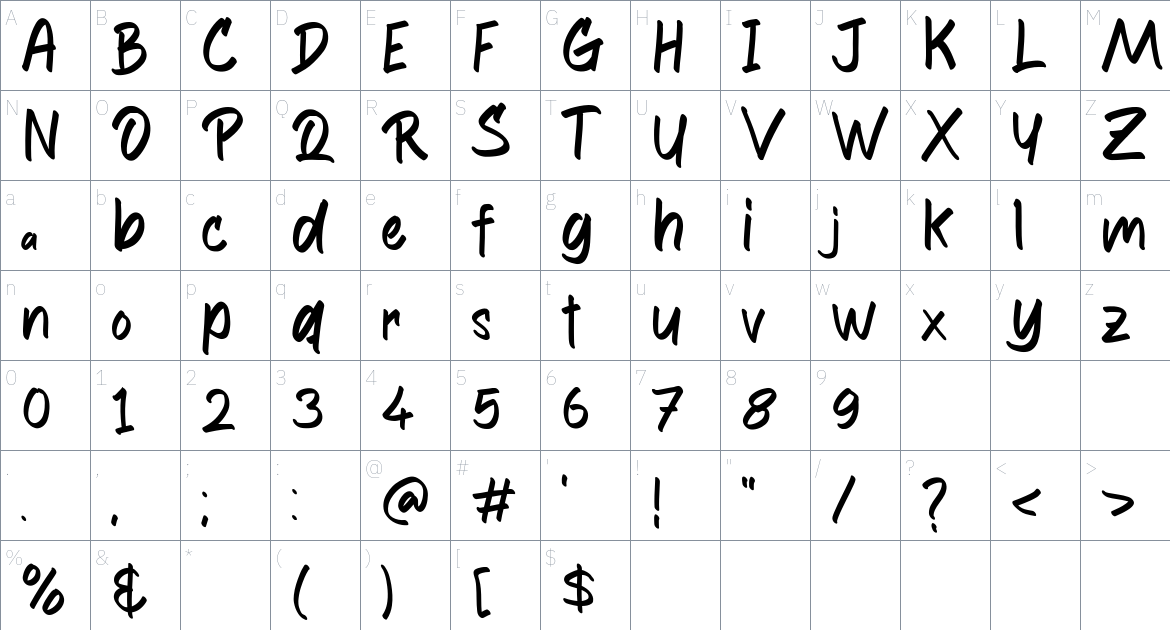 Anthony Write Font font Character Map