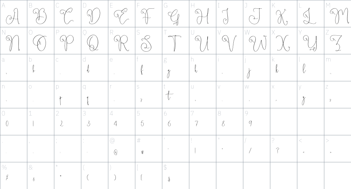 Broklyn Sparkly font Character Map