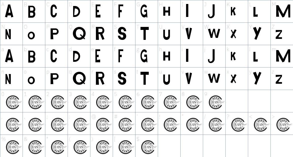 Abrade Rock font Character Map