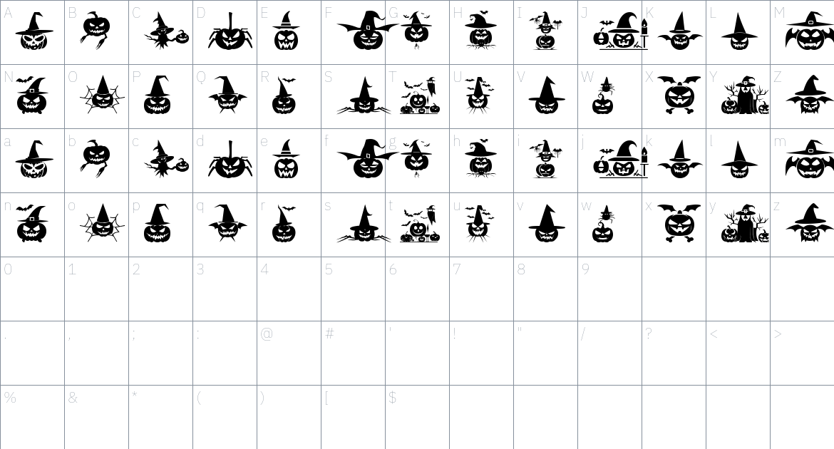 Ding of Halloween ST font Character Map