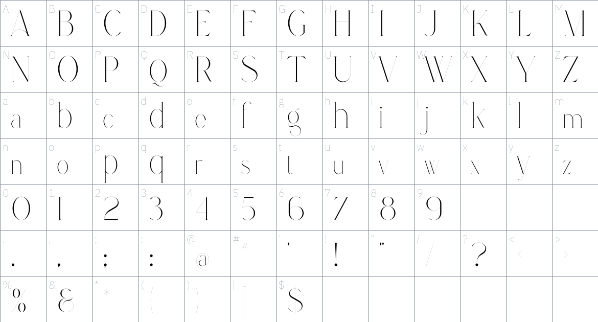 Auden font Character Map