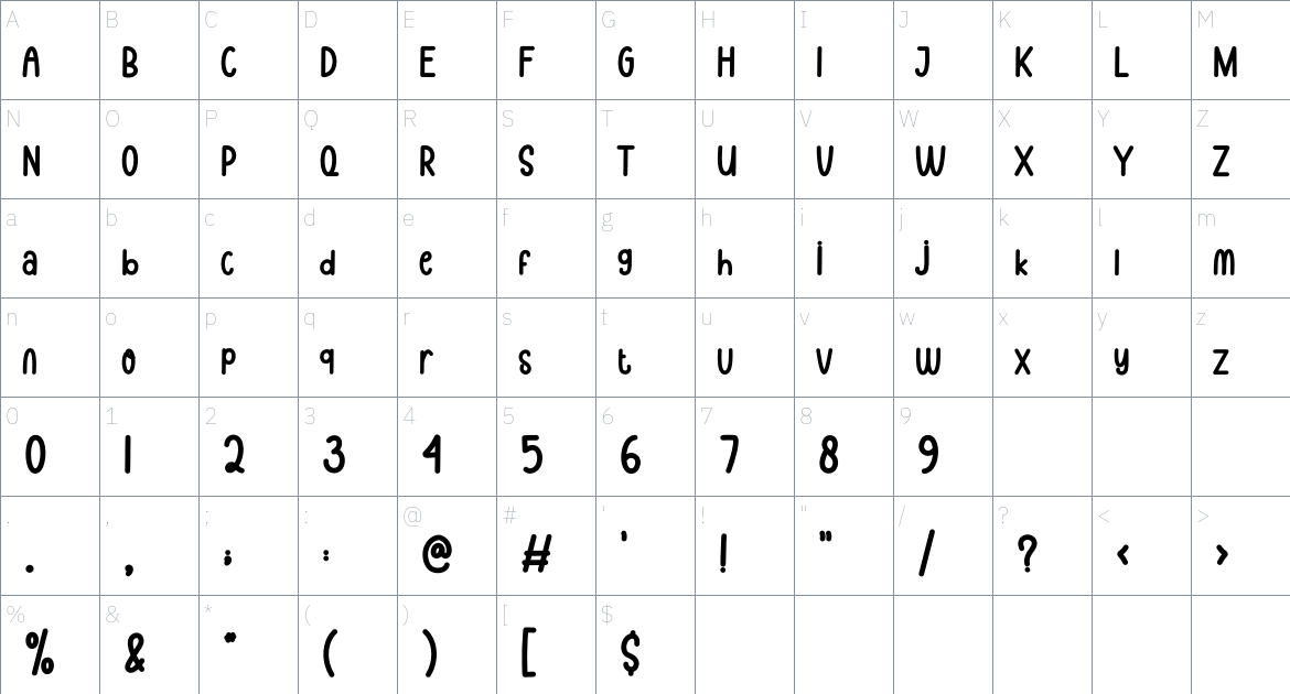 Yesterday Night font Character Map