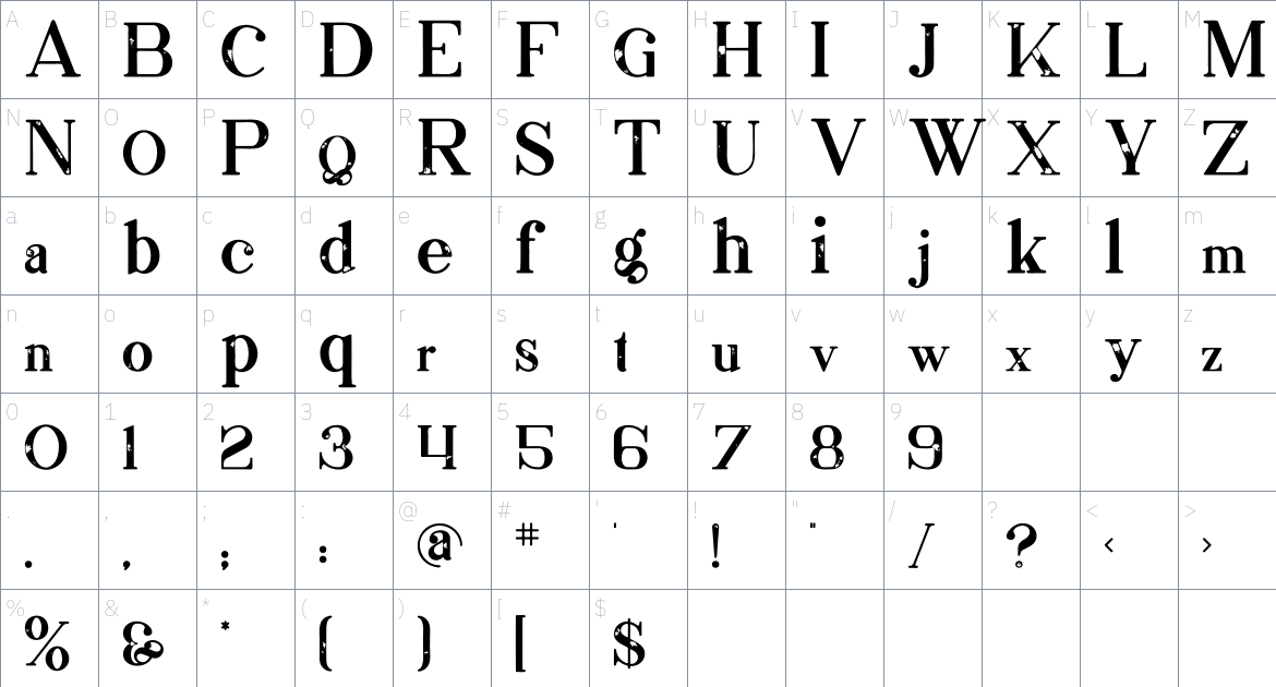 Abra font Character Map