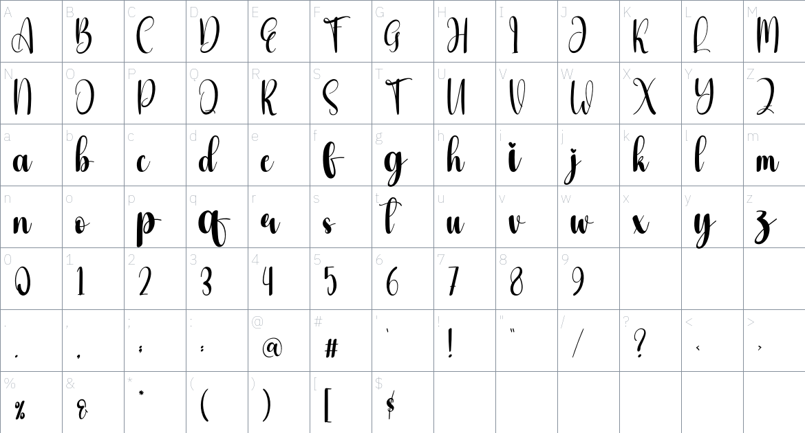 Adventener font Character Map