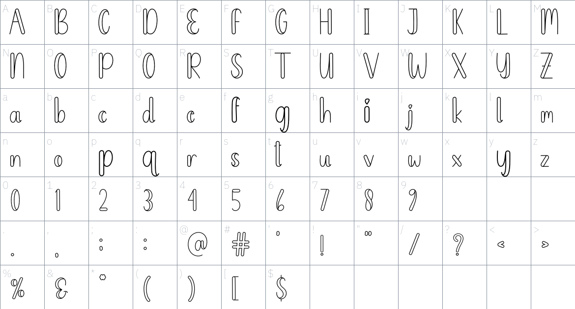 Buble font Character Map