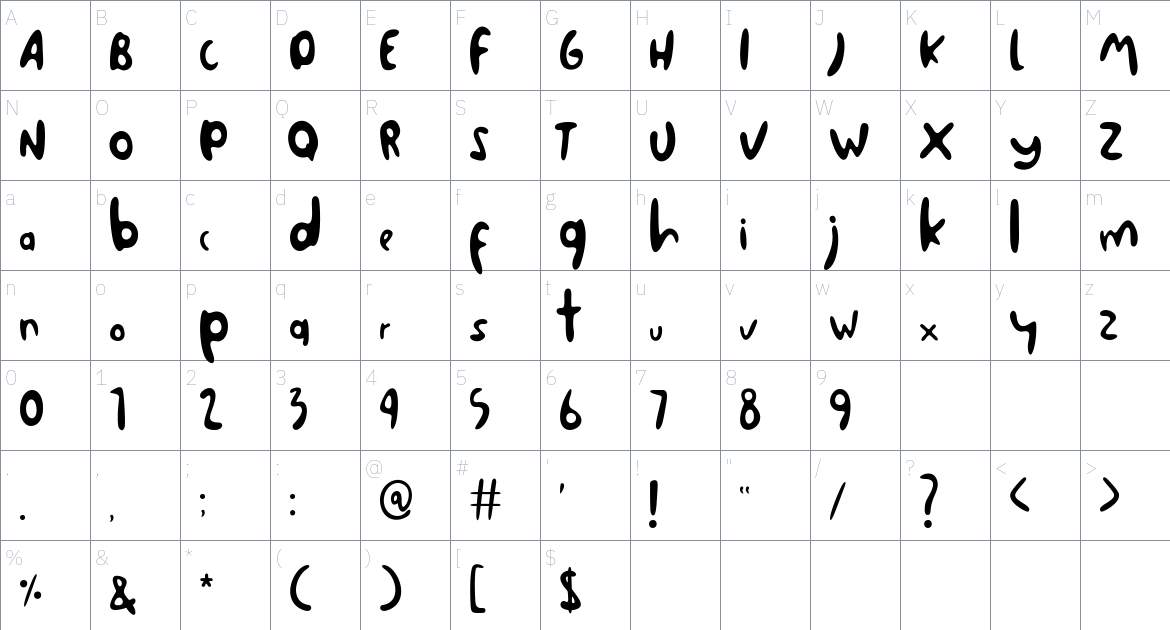 Waliny Font font Character Map