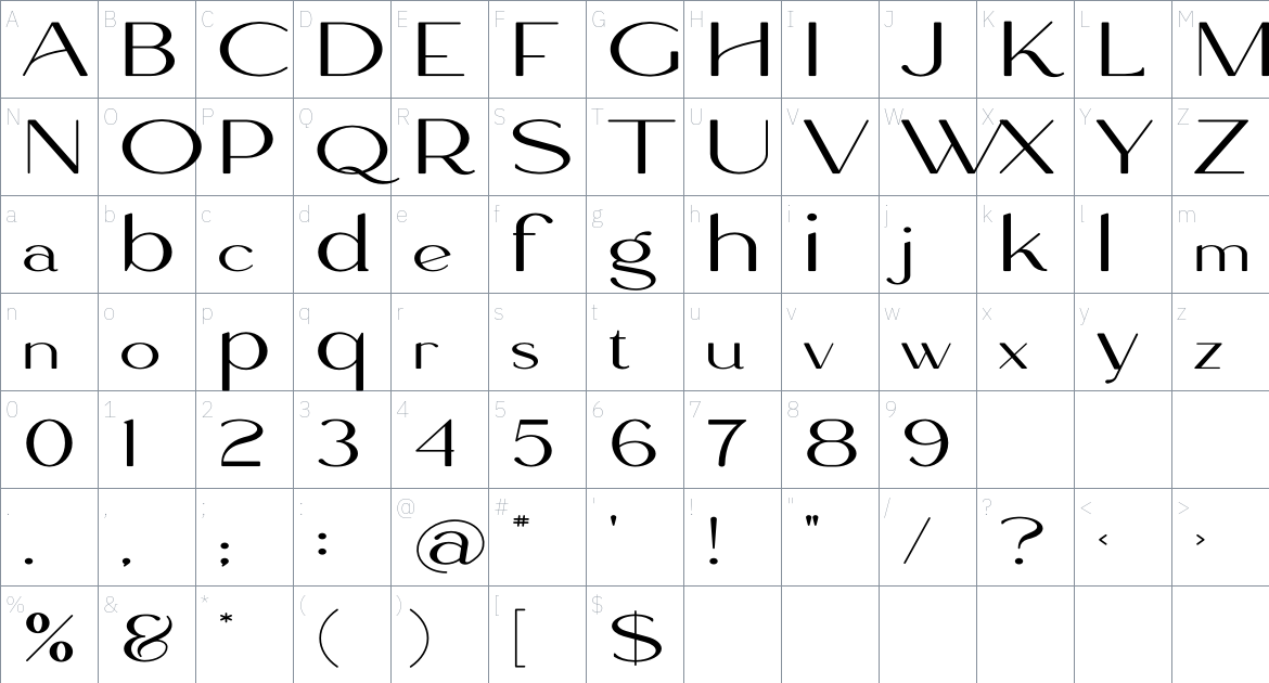 Arlo font Character Map