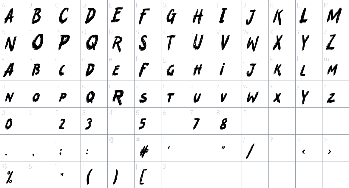 Joorick font Character Map