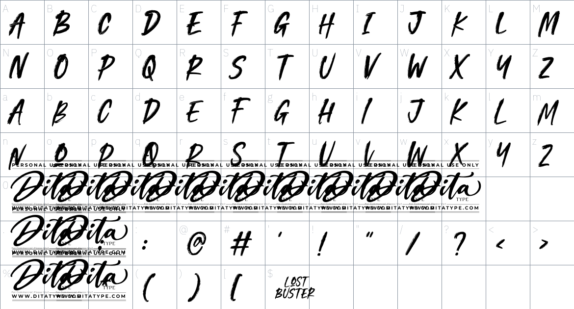 Lost Buster font Character Map