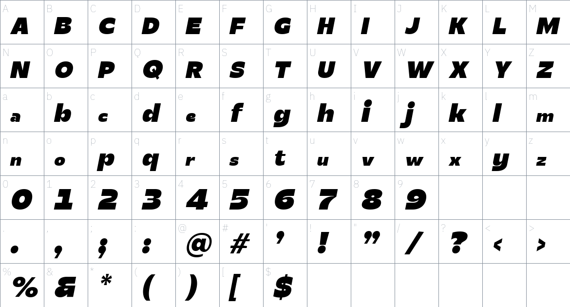 Realist Clostan font Character Map