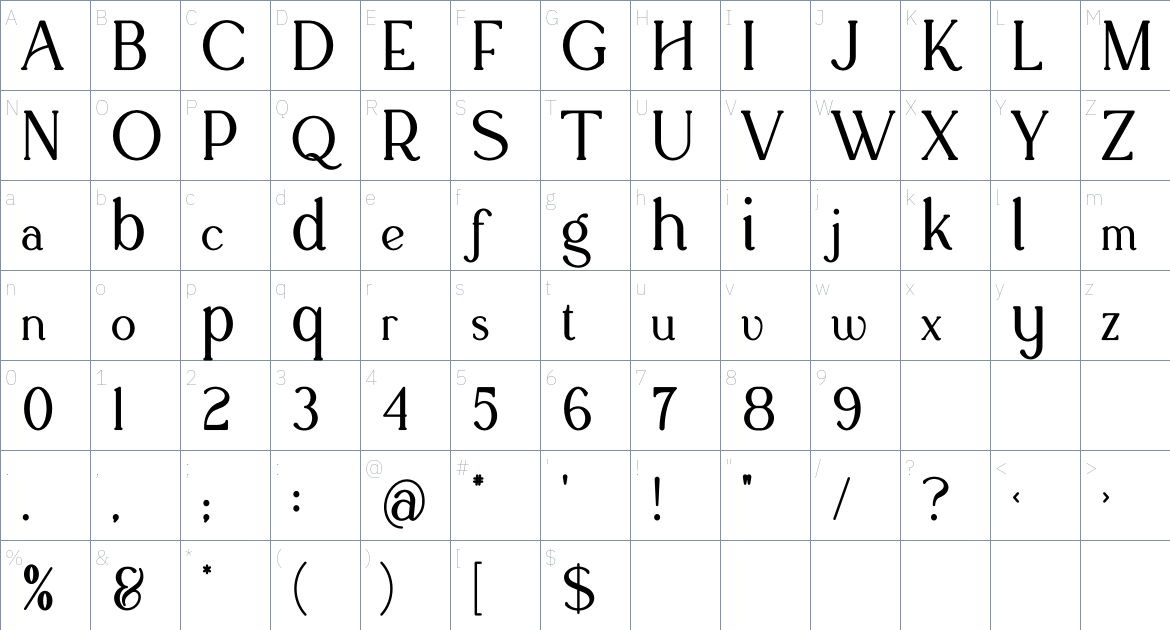 Amara font Character Map