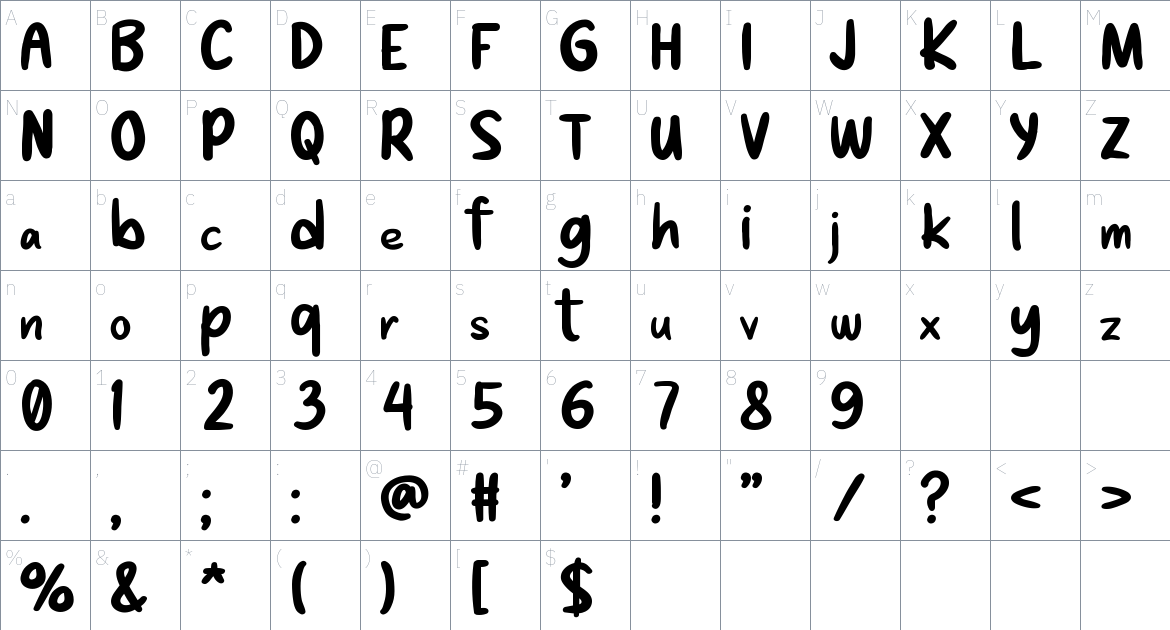 Duddling Around font Character Map