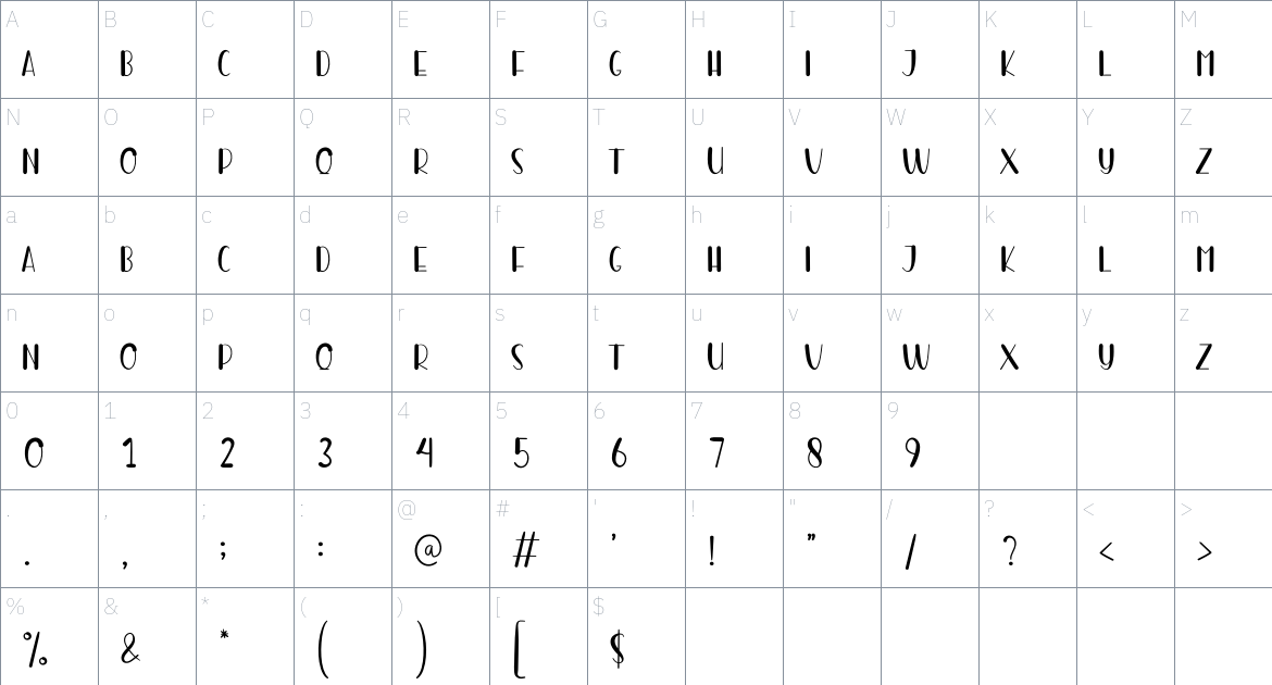 Minicrack font Character Map