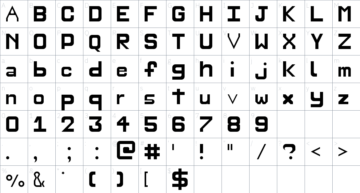 Liiny font Character Map