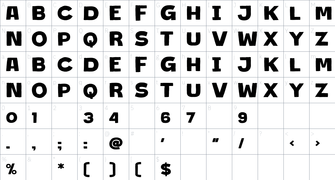 Jimmy Jamets font Character Map