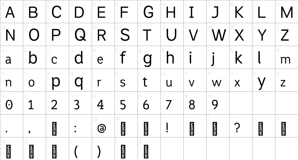 Hangar Font font Character Map