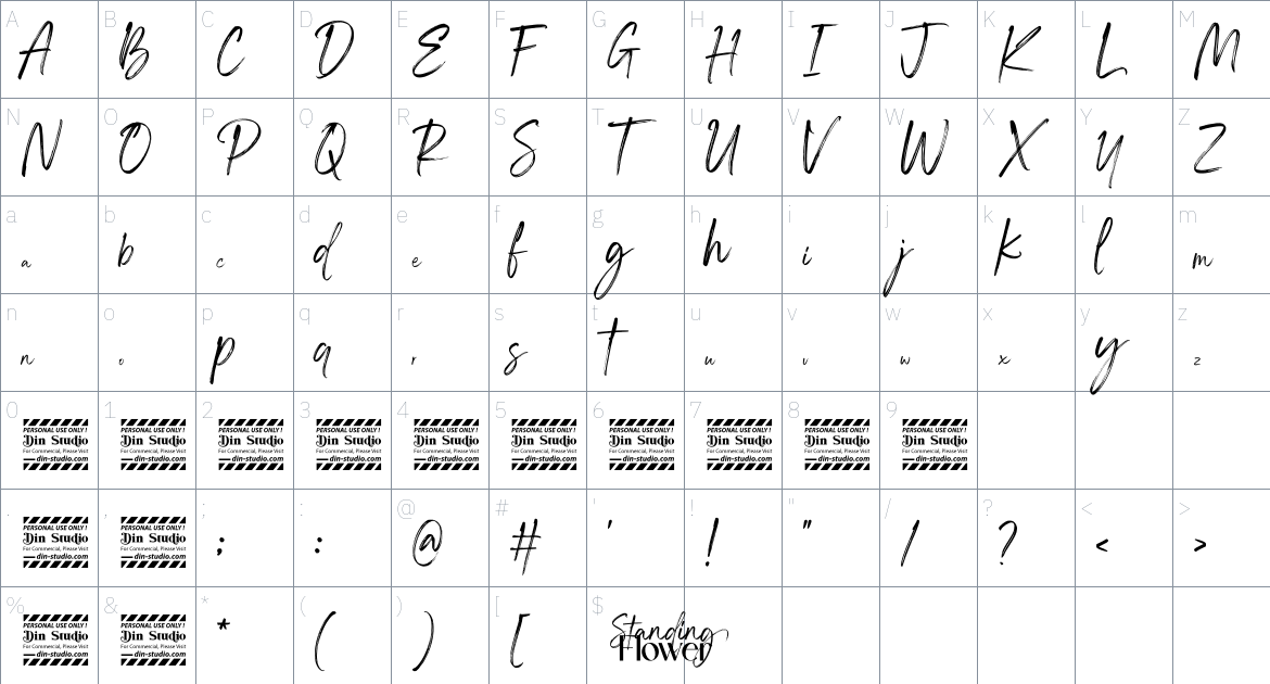 Standing Flower font Character Map