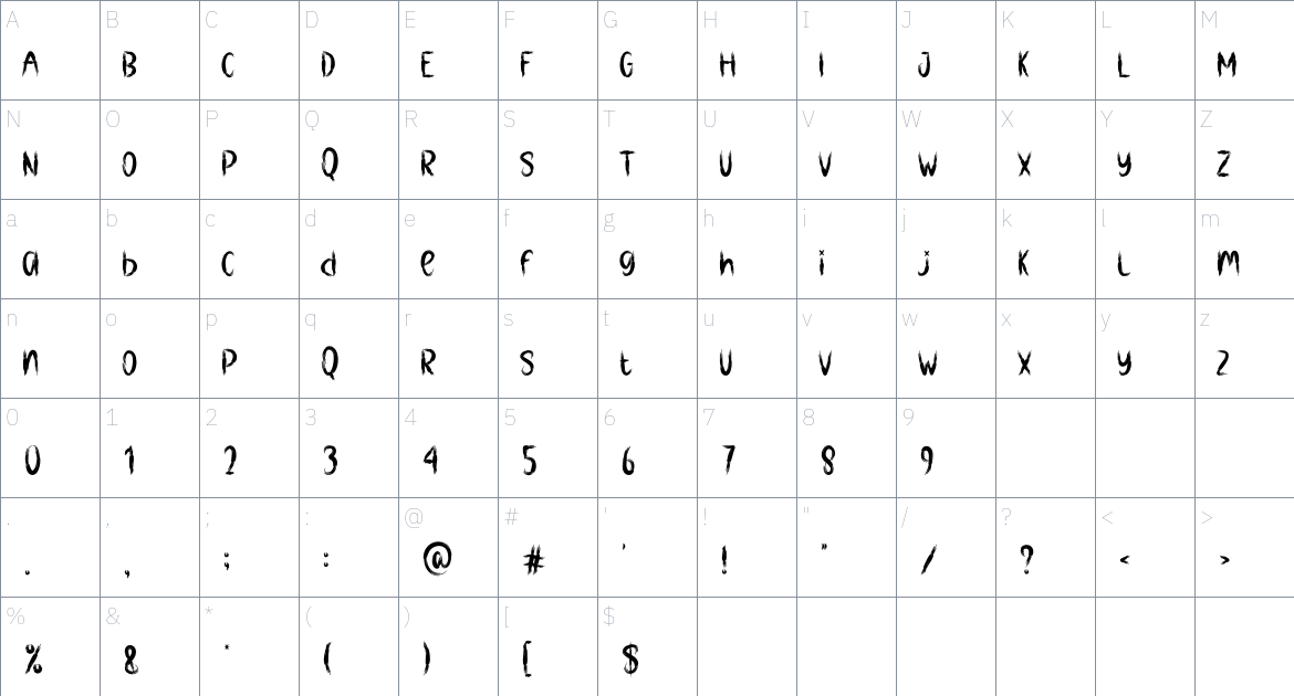 Wendigo font Character Map