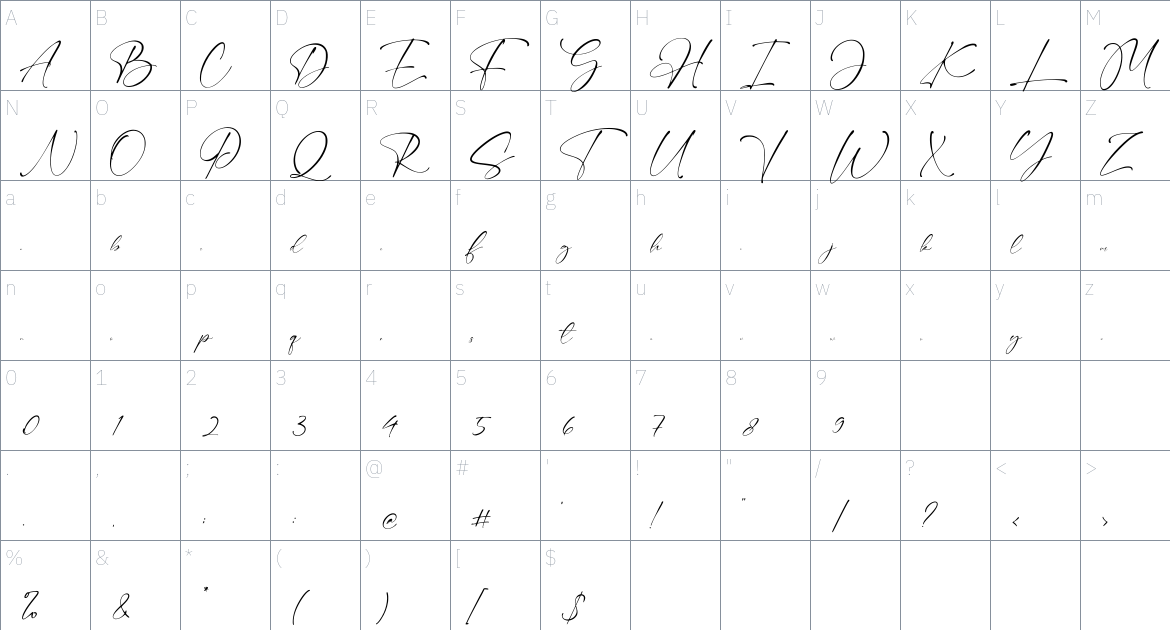 Black Ming font Character Map