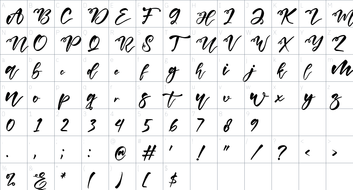 Rosmine font Character Map