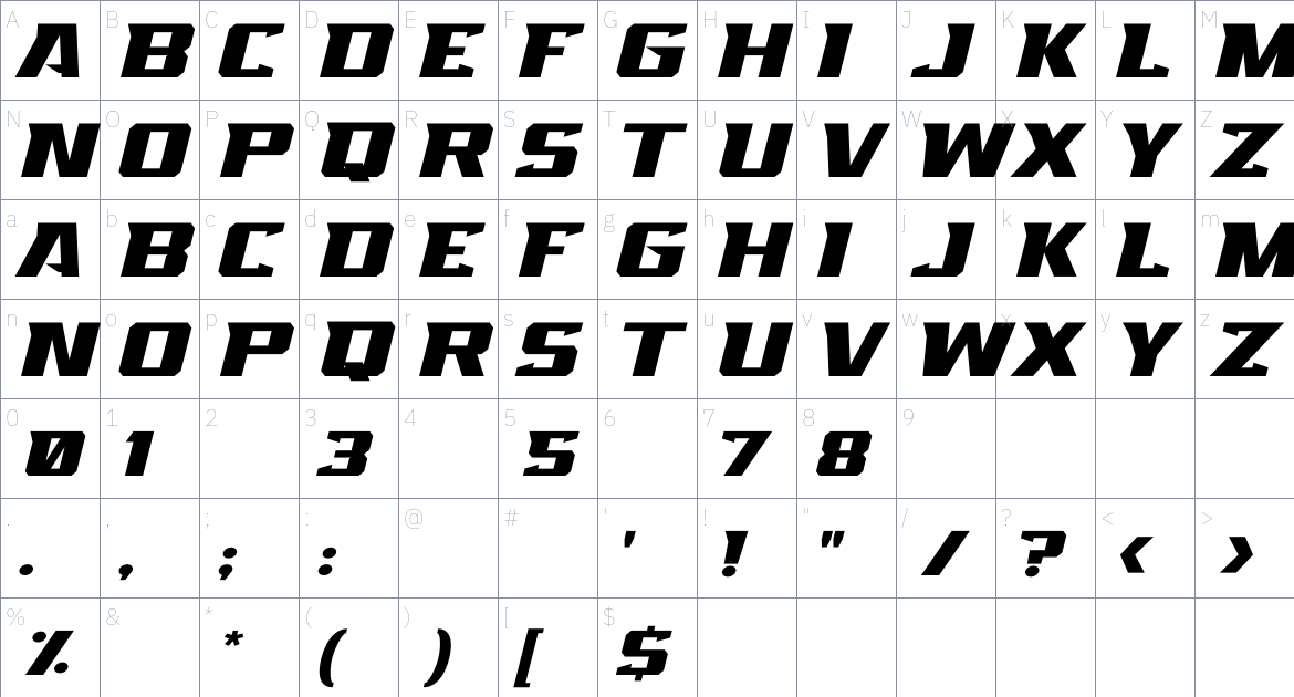 Raverist font Character Map