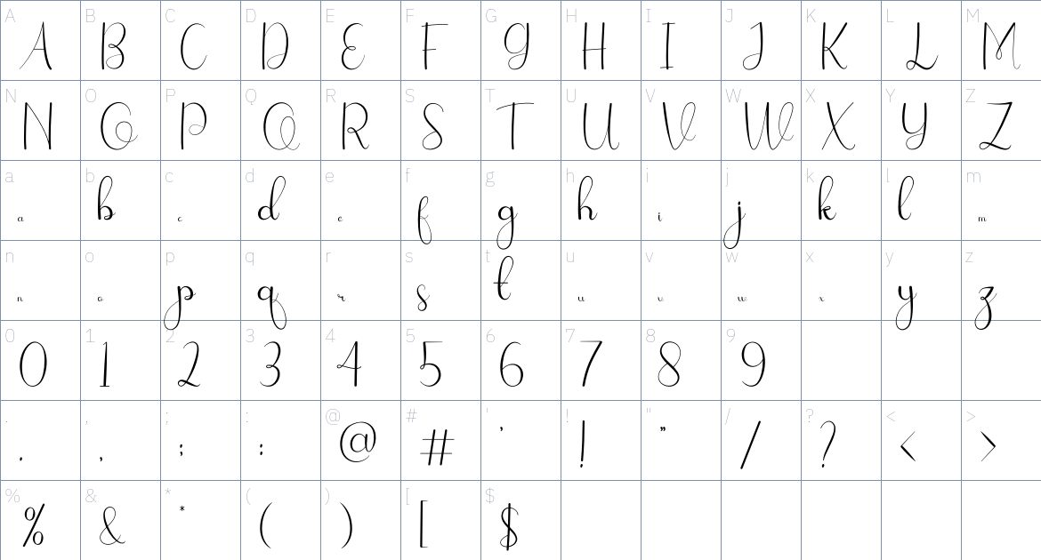 Elatina Font font Character Map