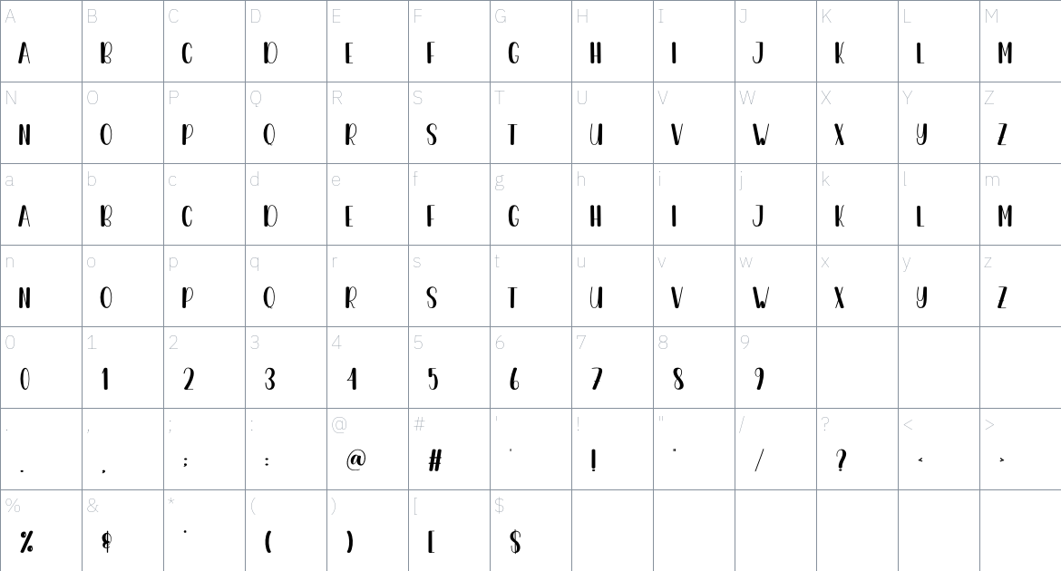 Clarisa font Character Map