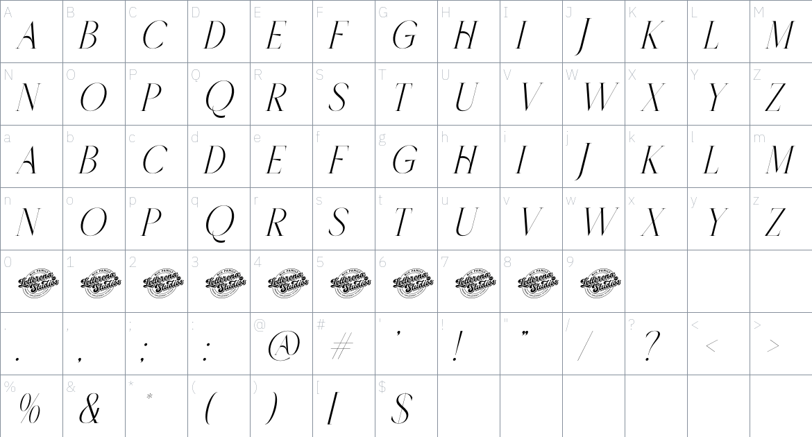 Khardov Mystique font Character Map