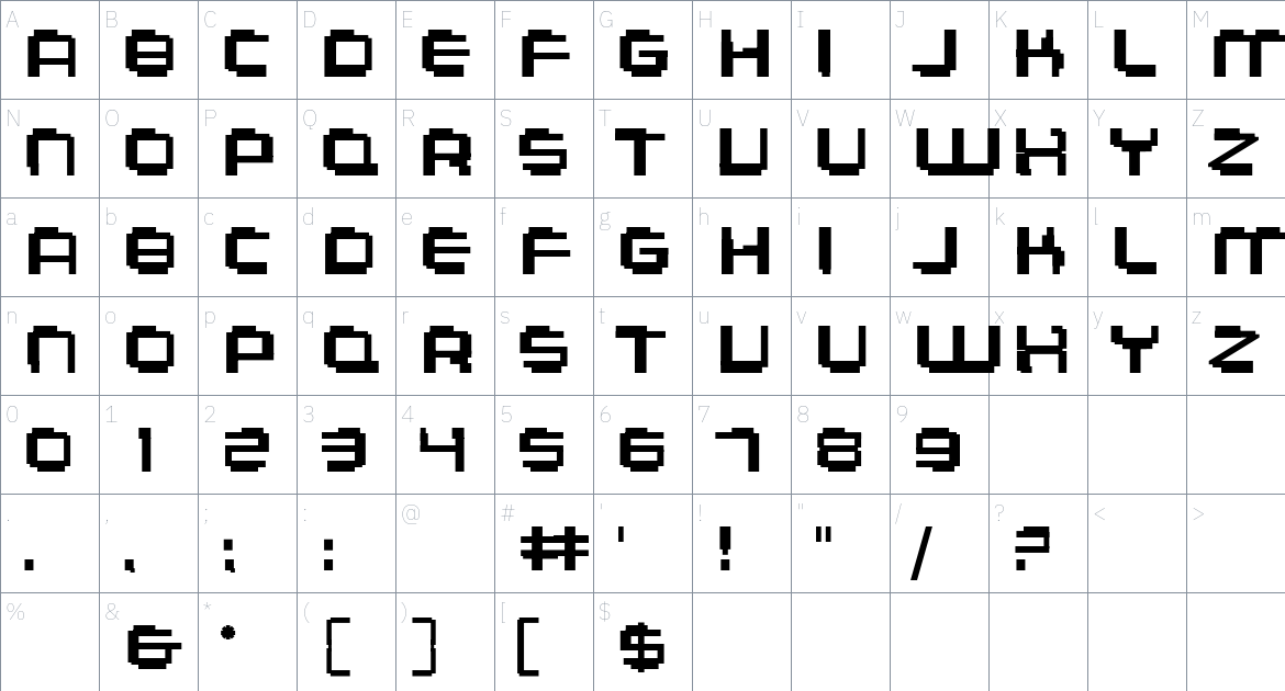 Aeogo Pixellated Font font Character Map