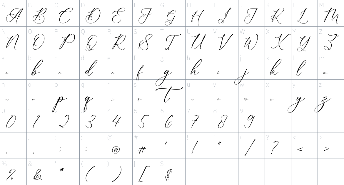 Alnetsia Montenela font Character Map