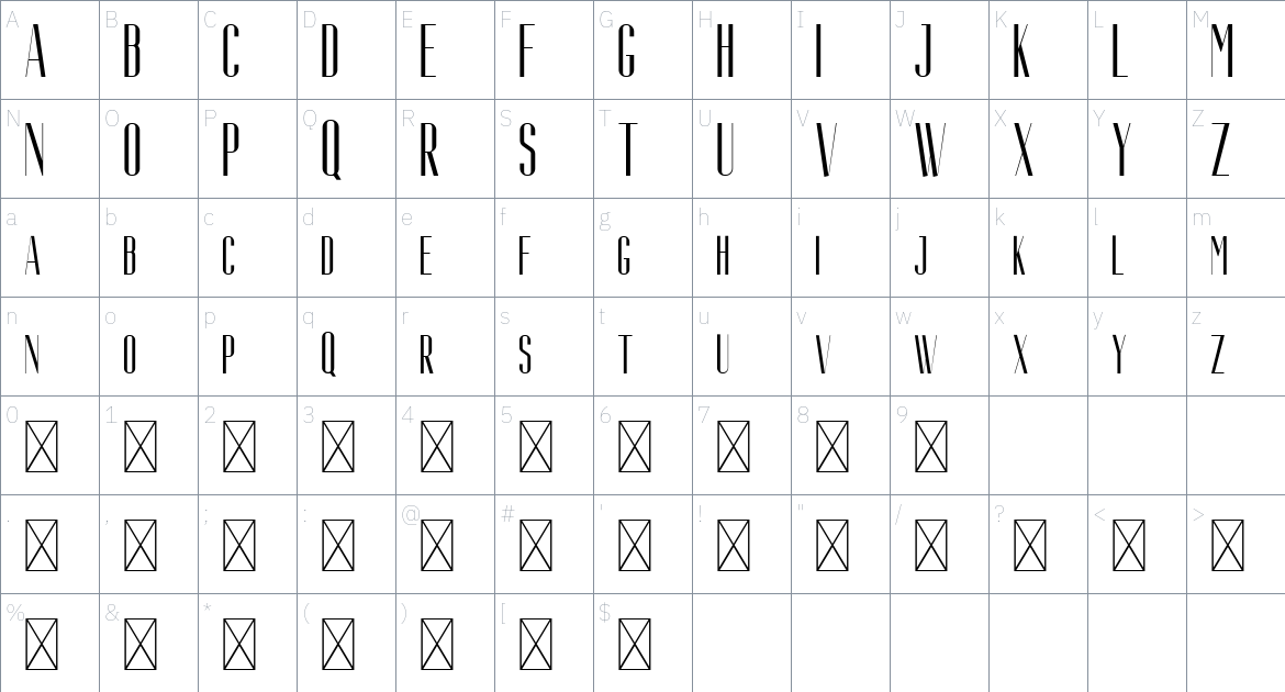 Aguero Sans font Character Map