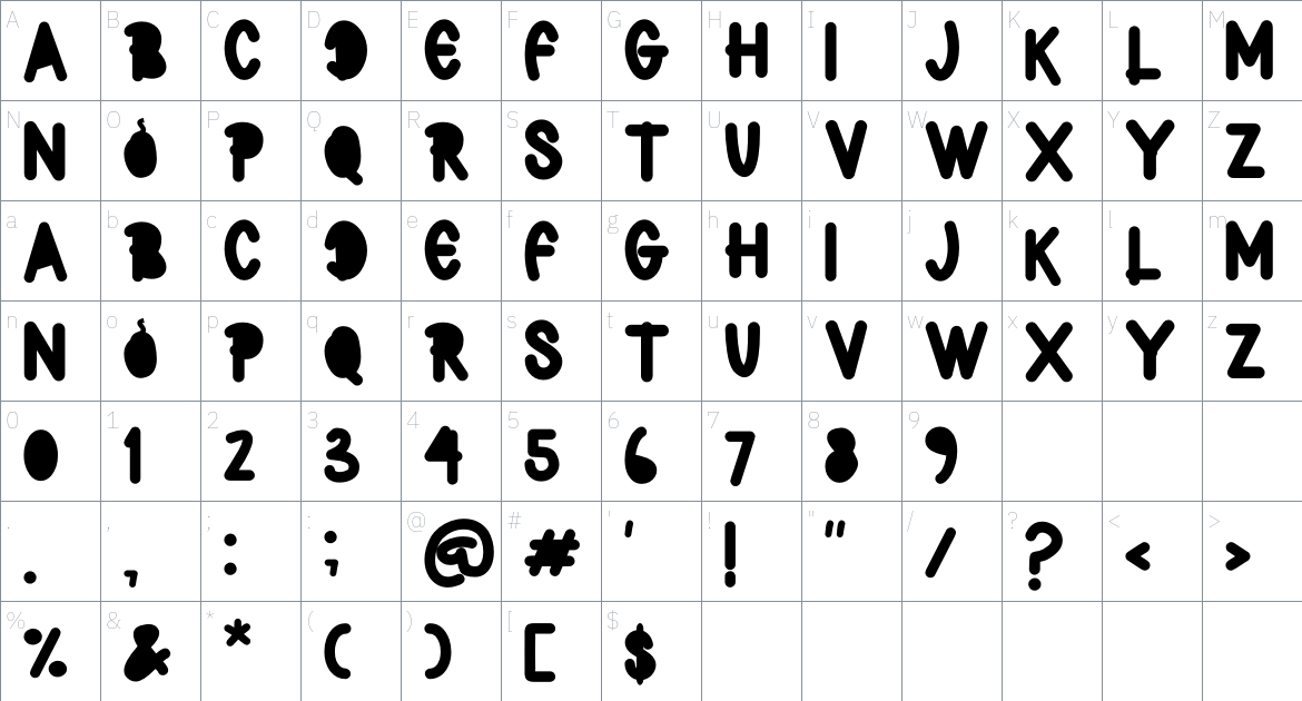 Boomer font Character Map