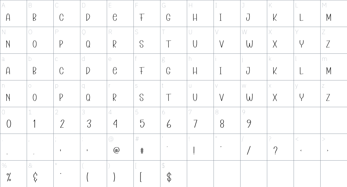 Summer Story font Character Map